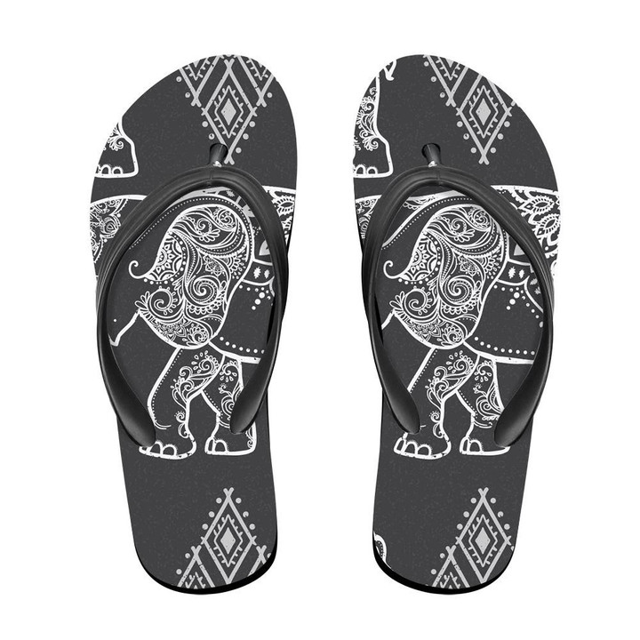 White Elephant With Indian Style On Black Background Flip Flops For Men And Women
