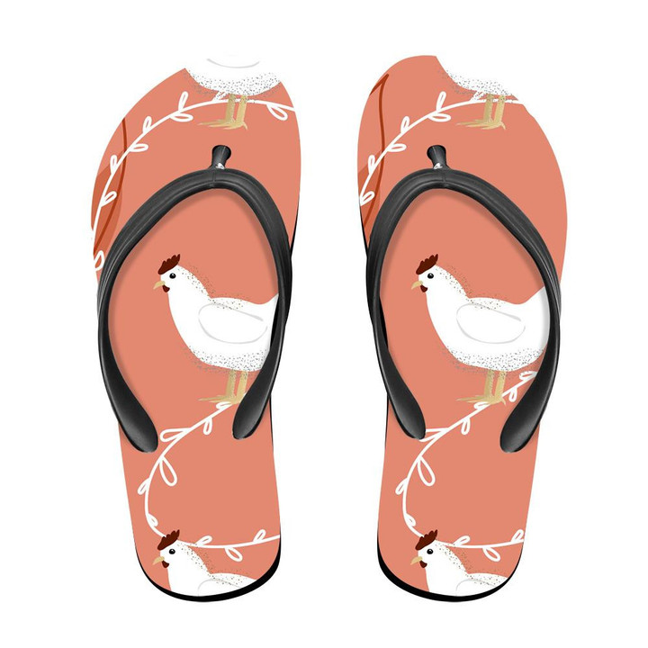 White Chicken With Vines And Big Leaf Flip Flops For Men And Women