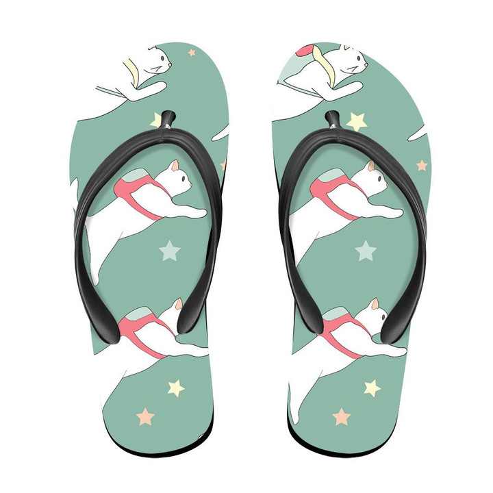 White Cats With Colored Backpacks In Space Flip Flops For Men And Women