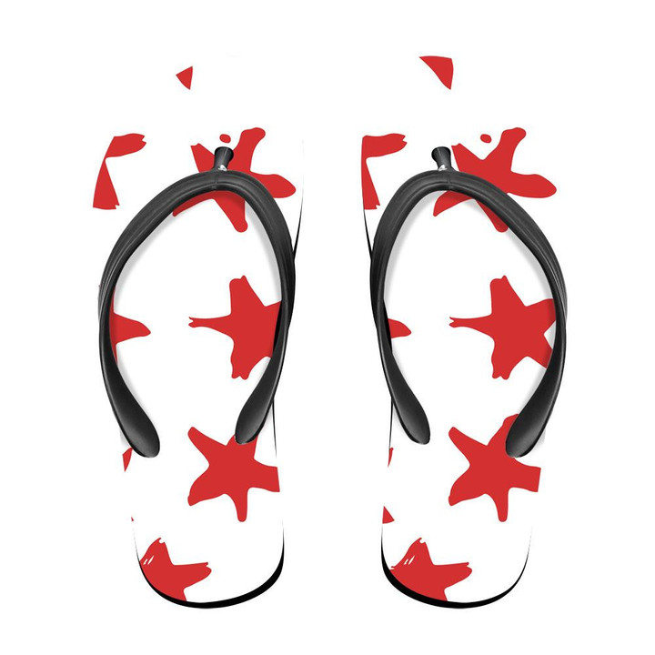 White And Red Hand Drawn Painted Stars Pattern Flip Flops For Men And Women