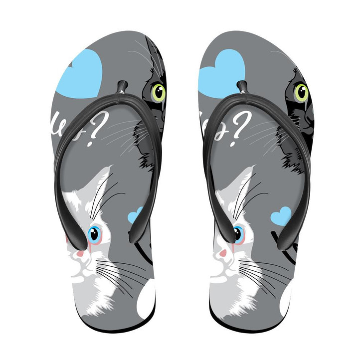 What's Up With Cats Heads On Grey Flip Flops For Men And Women