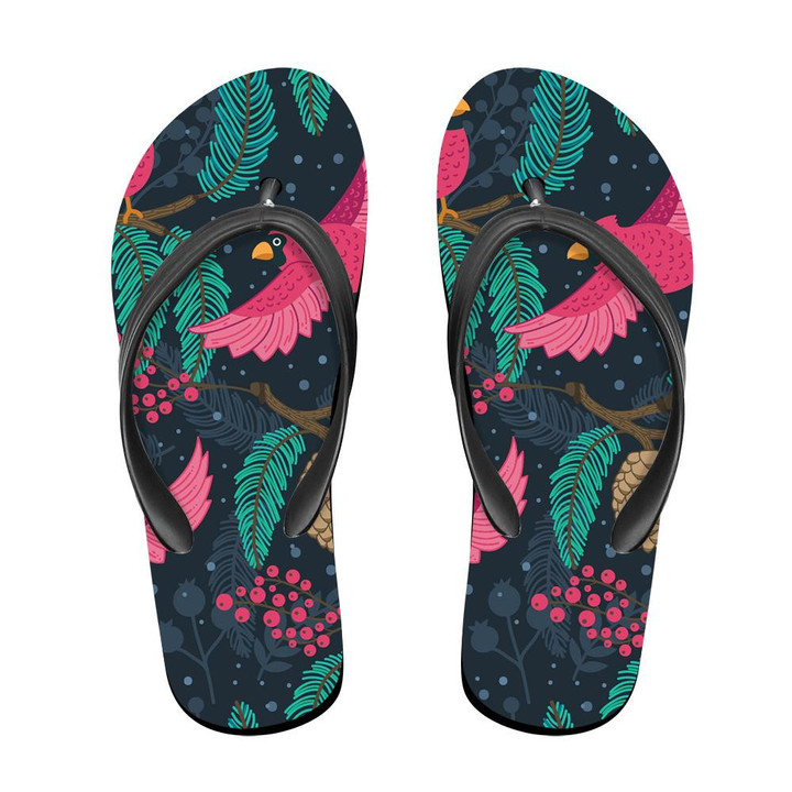 Watercolor Red Cardinal And Pinecones Winter Theme Flip Flops For Men And Women