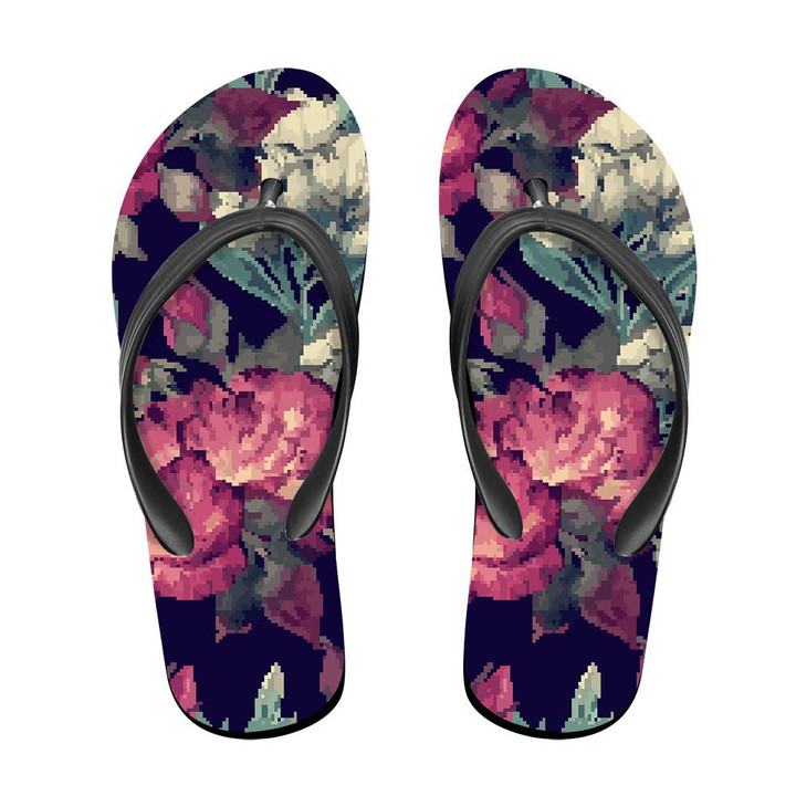 Watercolor Pretty Pink Rose White Floral Art Design Flip Flops For Men And Women