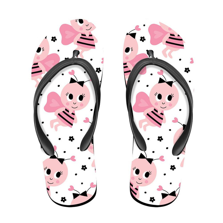 Watercolor Pink Cute Baby Bees And Flowers Flip Flops For Men And Women