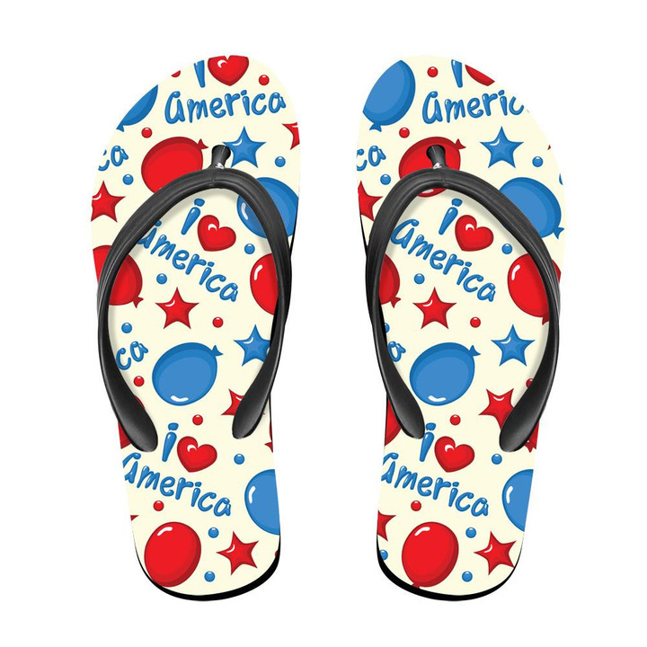 Watercolor Illustration Of Red And Blue Balloon American Proud Flip Flops For Men And Women