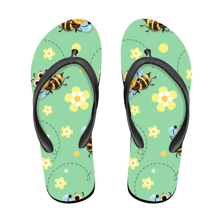 Watercolor Honey Bees Fly In A Flower Meadow Flip Flops For Men And Women