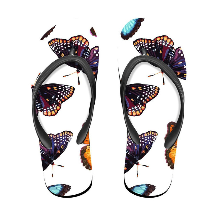 Watercolor Butterfly In Vintage Style On White Flip Flops For Men And Women