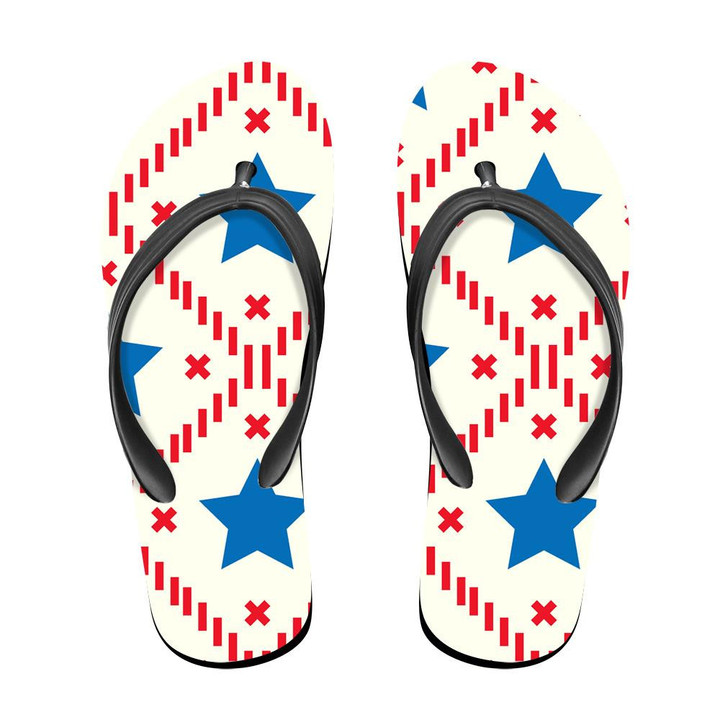Watercolor Blue Star And Red Stripes Happy 4th Of July Flip Flops For Men And Women