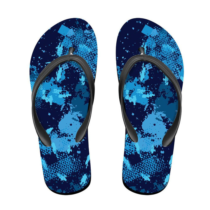 Watercolor Blue Splashes Ink Camouflage Pattern Flip Flops For Men And Women
