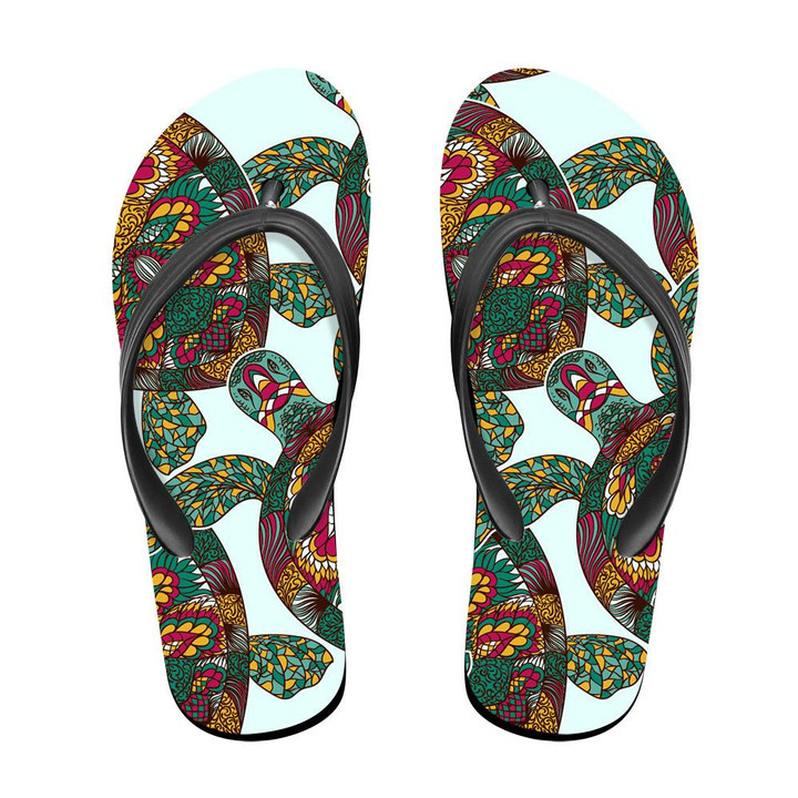 Watercolor Blue And Black Turtles On White Flip Flops For Men And Women