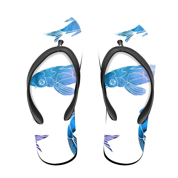 Watercolor Beautiful Blue Fishes Carps Koi On White Background Flip Flops For Men And Women