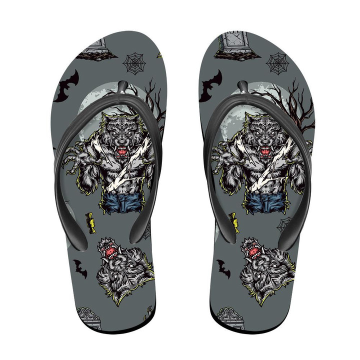 Vintage Style With Scary Ferocious Wolf Flip Flops For Men And Women