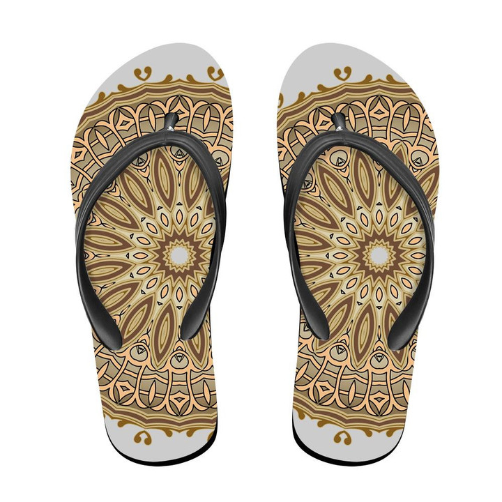 Vintage Round Mandala Ornaments With Flowers Leaves Shapes Fames Flip Flops For Men And Women