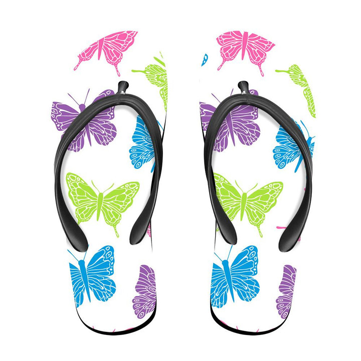 Vintage Pink And Blue Butterfly On White Flip Flops For Men And Women