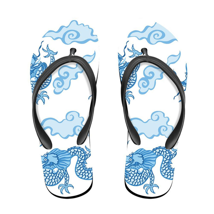 Vintage Funny Dragons Cloud On White Background Flip Flops For Men And Women