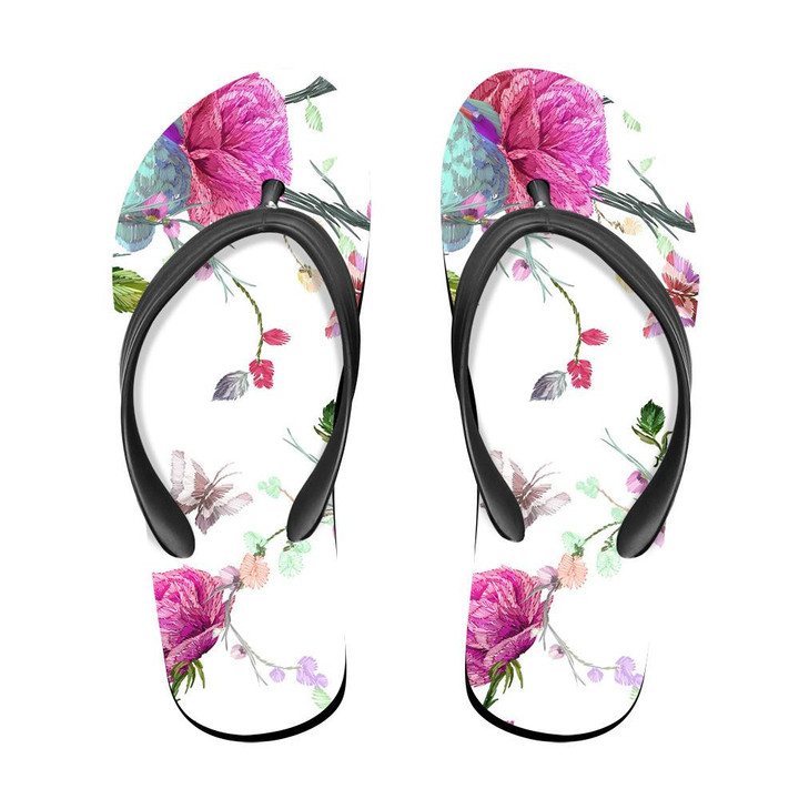 Vintage Floral With Beautiful Bird And Butterfly Flip Flops For Men And Women