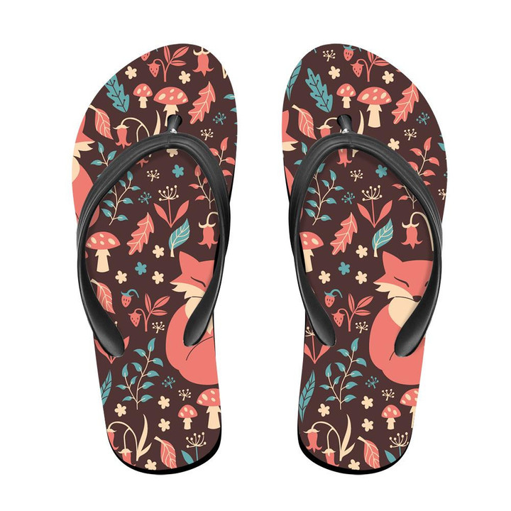 Vintage Design With Cute Fox Leaves Branches And Mushrooms Pattern Flip Flops For Men And Women