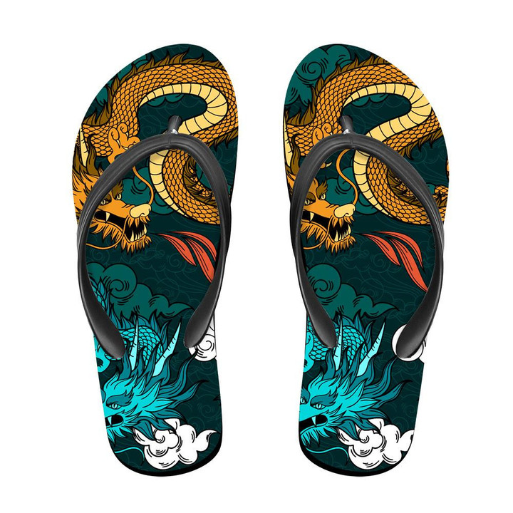 Vintage Chinese Dragon And Clouds On Green Flip Flops For Men And Women