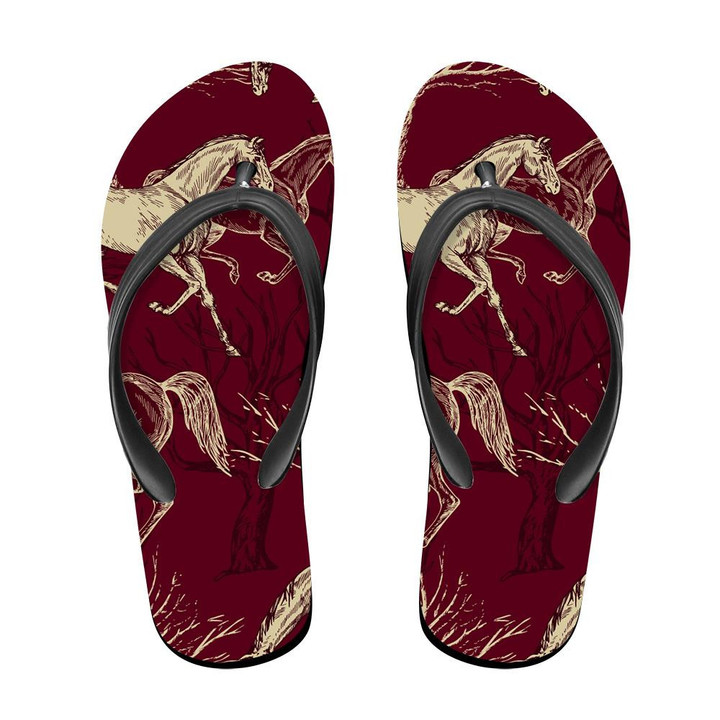 Vintage Beautiful Background With Horse And Trees Flip Flops For Men And Women