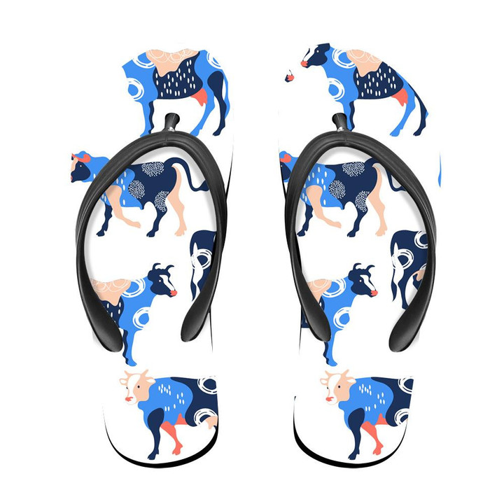 Valentine's Day Cute Cow Cartoon Doodle Style Flip Flops For Men And Women