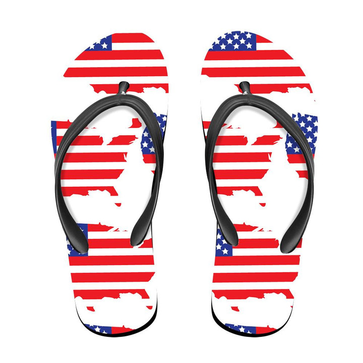 United States Of America Flag Map On White Background Flip Flops For Men And Women