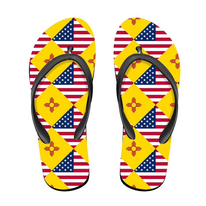 United States And New Mexico Flags Rhombus Pattern Flip Flops For Men And Women