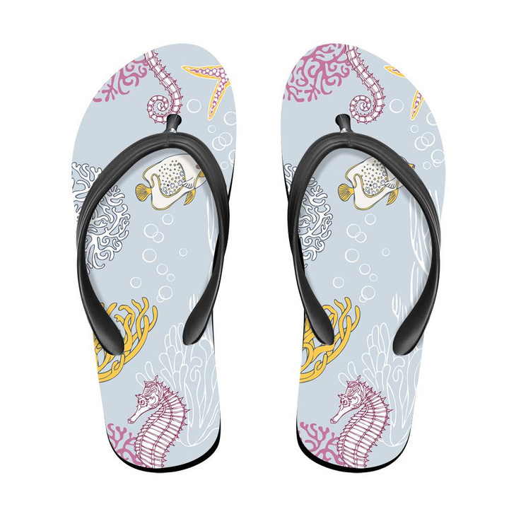 Underwater Abstract Background Pretty Sea Fishes Hand Drawn Pattern Flip Flops For Men And Women