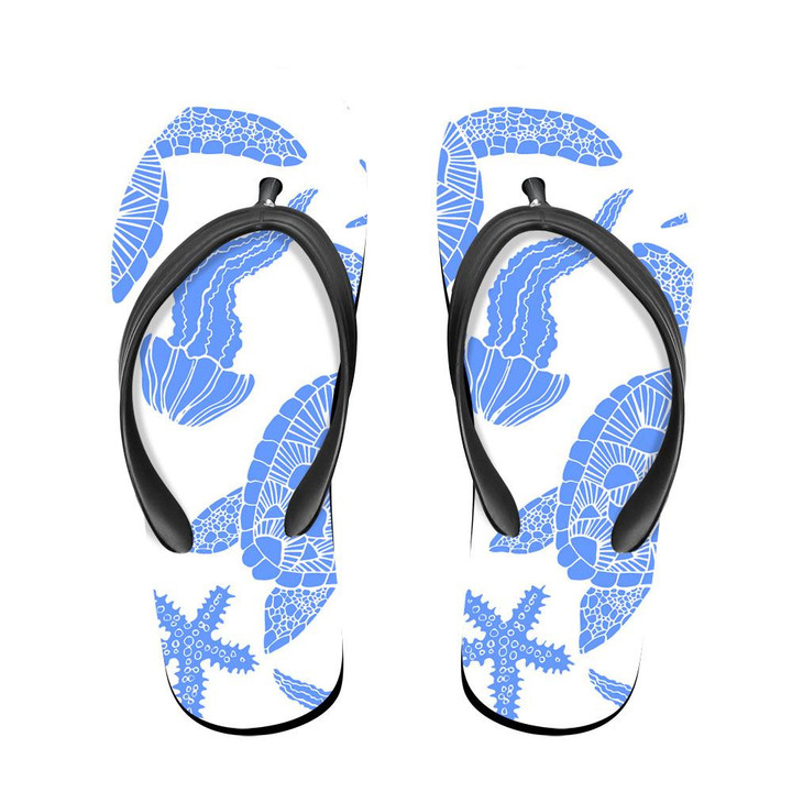 Turtles On Sea Blue Striped Texture Flip Flops For Men And Women