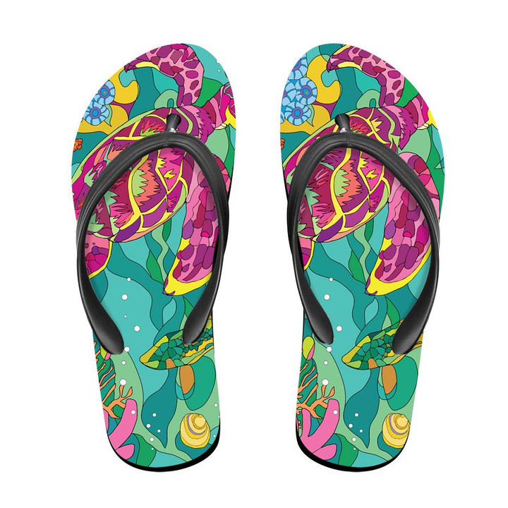 Turtles In Indigenous Style On Yellow Background Flip Flops For Men And Women