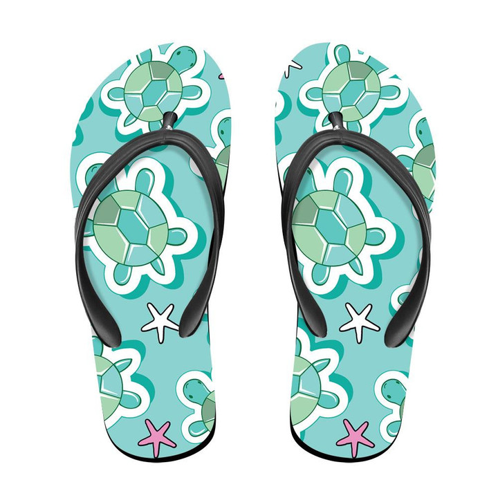 Turtles And Stripes On White Background Flip Flops For Men And Women