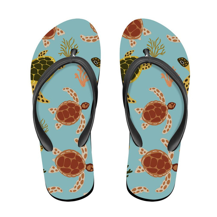Turtles And Starfish On A Blue Background Flip Flops For Men And Women