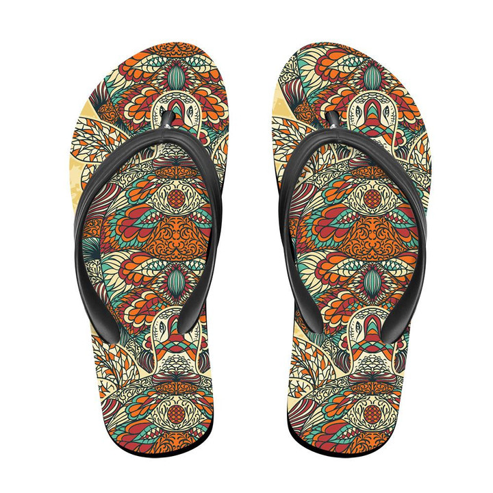 Turtle Decorated With Oriental Ornaments Vintage Colorful Flip Flops For Men And Women