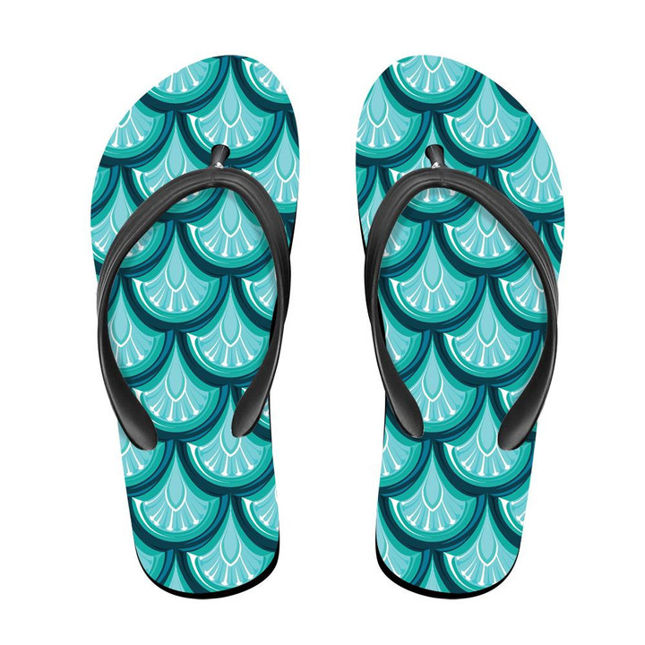 Turquoise Shiny Dragon Scale Brilliant Background Flip Flops For Men And Women