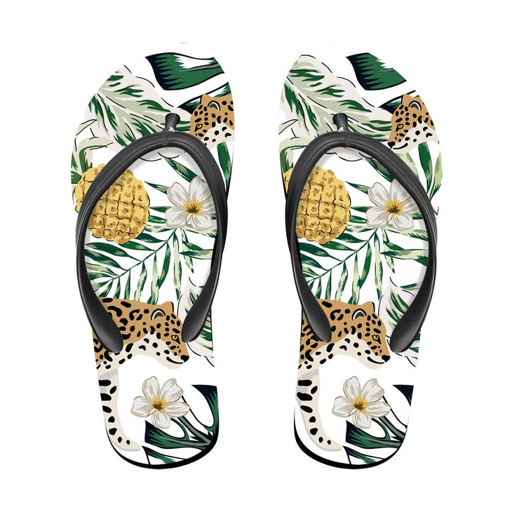 Tropical Leopard Animals With Pineapple Fruit Flip Flops For Men And Women