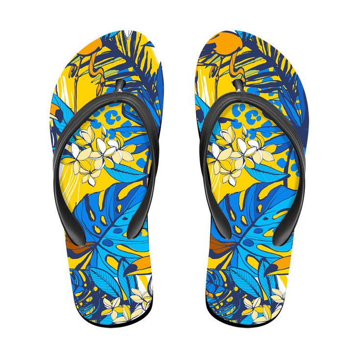 Tropical Floral Summer With Monstera And Leopard Flip Flops For Men And Women
