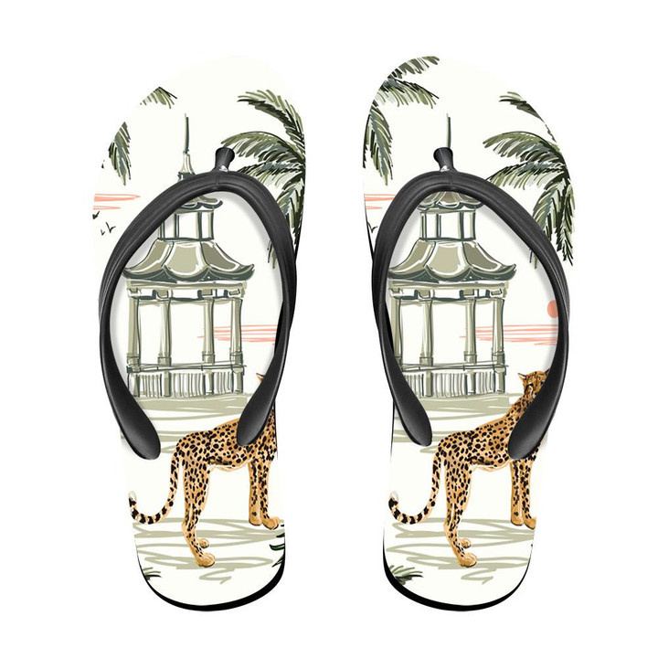 Tropical Exotic Flower Orchid And Leopard Flip Flops For Men And Women