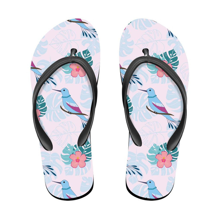 Tropical Birds With Flowers And Monstera Leaves Flip Flops For Men And Women