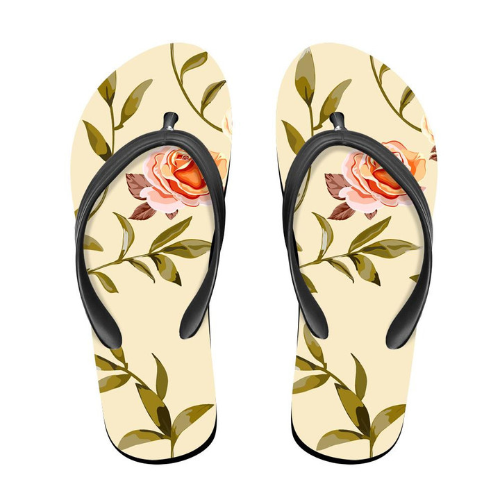 Trendy Floral Background With Yellow Orange Roses Flowers Flip Flops For Men And Women