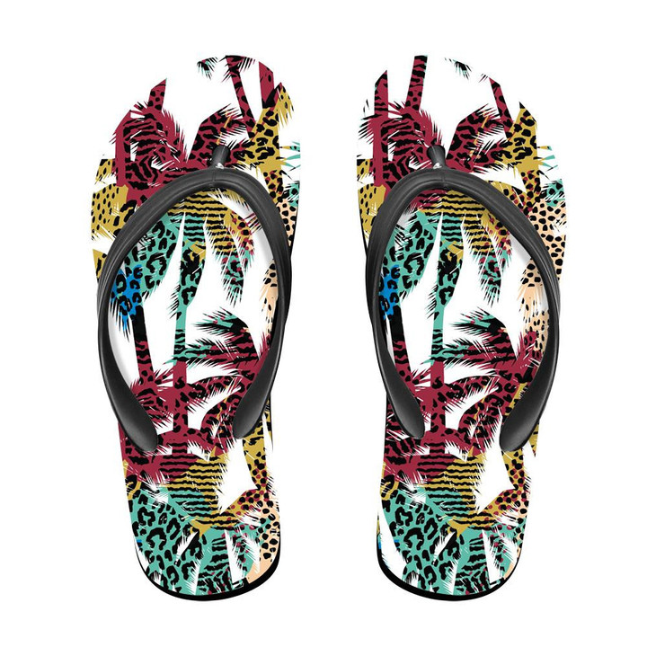Trendy Exotic Palms And Leopard Skin Flip Flops For Men And Women