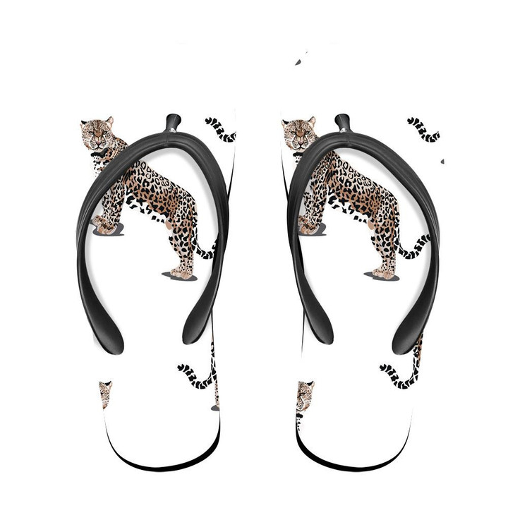 Tiger Leopard Animals Fashion Ornament On White Background Flip Flops For Men And Women