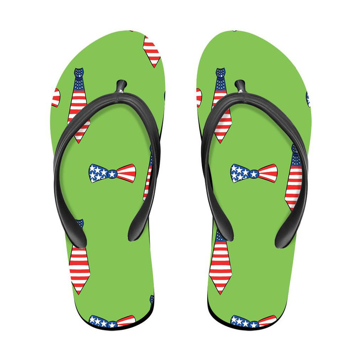 Tie And Bow In The Form Of An American Flag Pattern Flip Flops For Men And Women