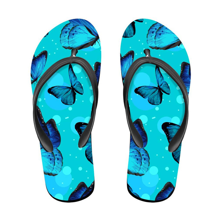 Theme Turquise Butterflies And Blue Bubbles Flip Flops For Men And Women