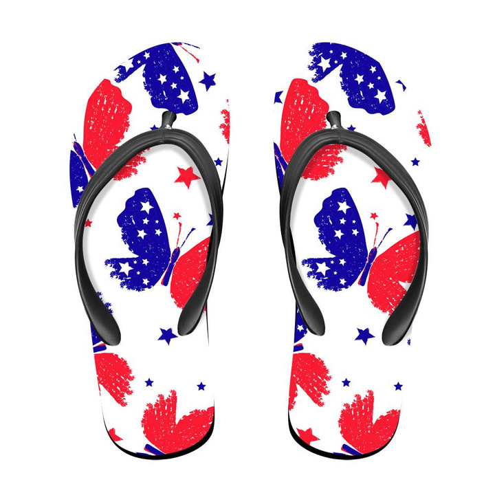 Theme Tricolor Red Blue White Butterflies And Stars Flip Flops For Men And Women