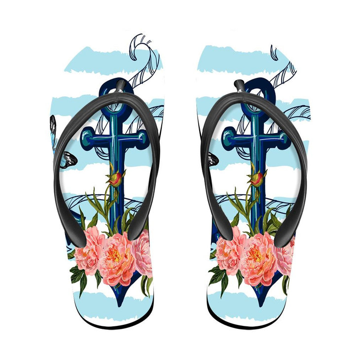 Theme Sea Anchor Peonies And Butterflies Flip Flops For Men And Women