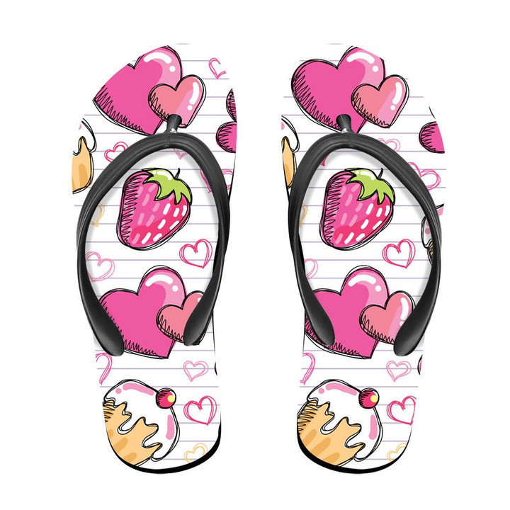 Theme Pink Love With Butterfly And Sweet Cake Flip Flops For Men And Women