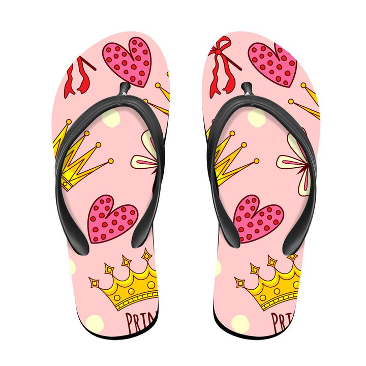 Theme Mystical Princess Crowns Butterfly And Hearts Flip Flops For Men And Women
