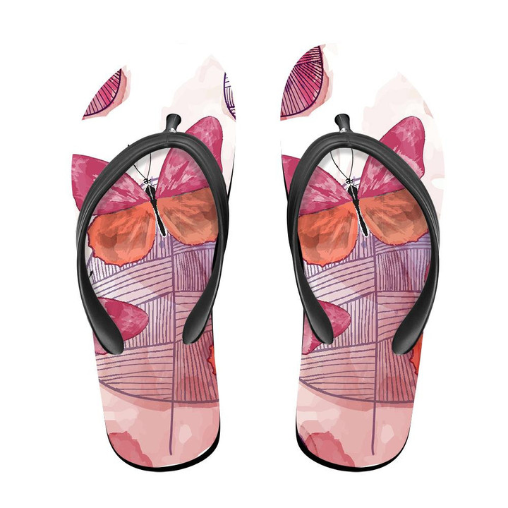 Theme Mystical Butterflies With Watercolor Leaves Flip Flops For Men And Women