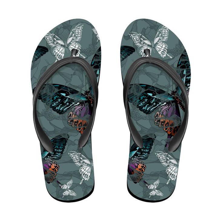 Theme King Of Dark Butterfly And Flowers Flip Flops For Men And Women
