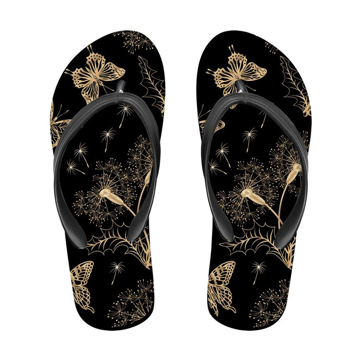 Theme Butterflies And Dandelions Of Gold Flip Flops For Men And Women
