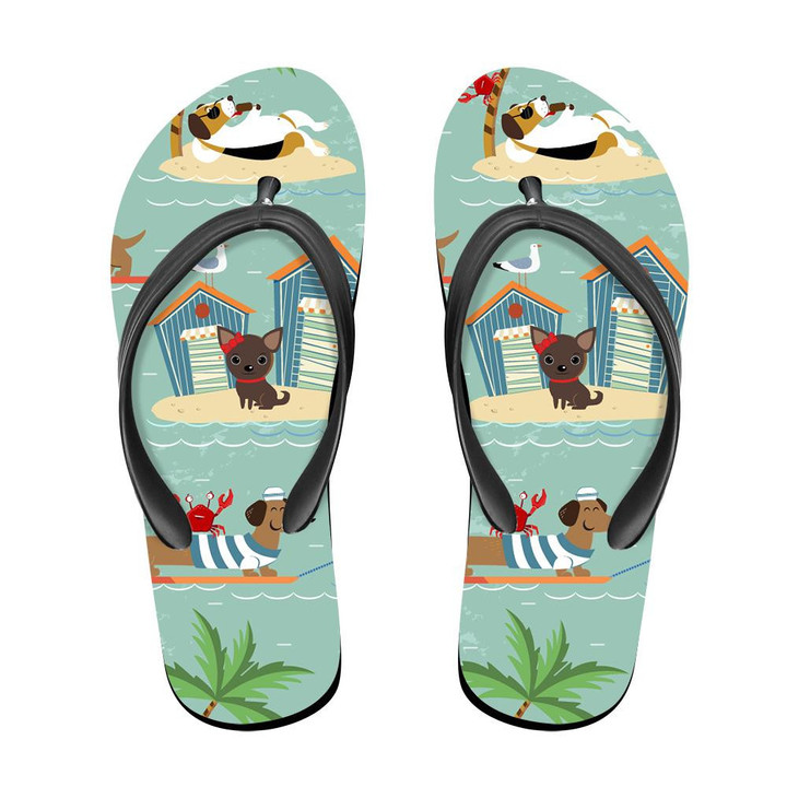 The Palm Tree Various Dogs On Vacations Flip Flops For Men And Women